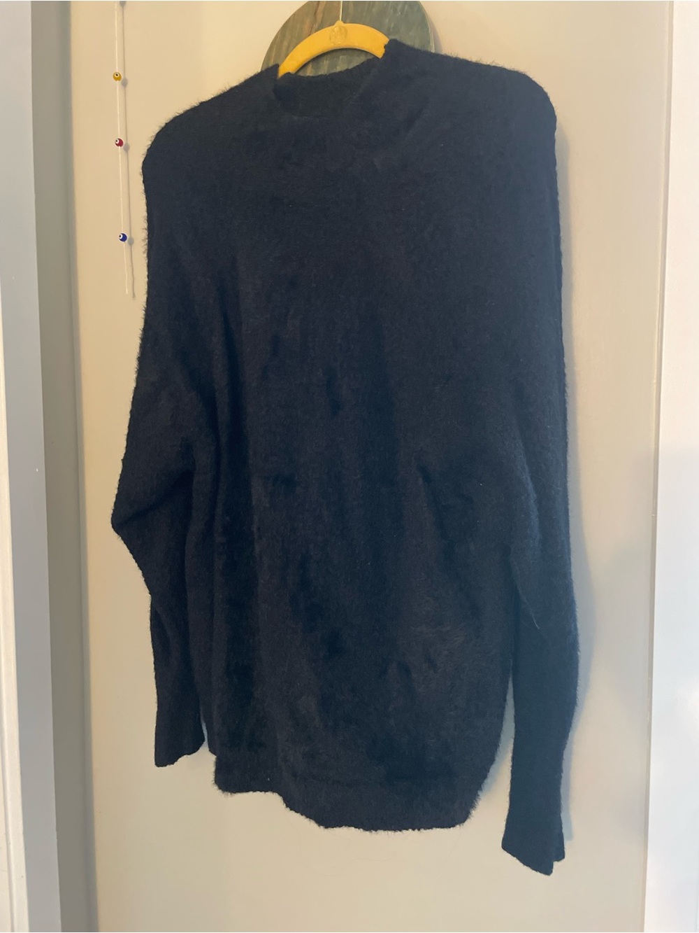 Marled Black Fuzzy Knit Pullover